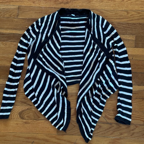 DKNY Black and White Striped Cardigan Sweater - Picture 1 of 6